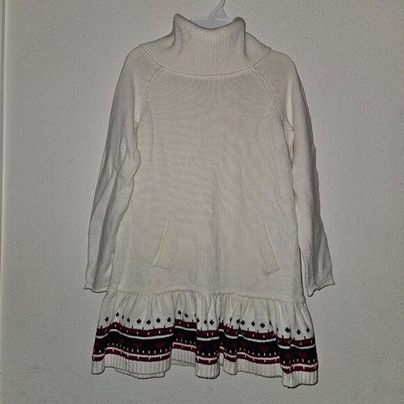 Gap Other - Gap Kids Off-White Knit Dress Turtleneck Red Hearts Trim Girls XL 12 Valentine